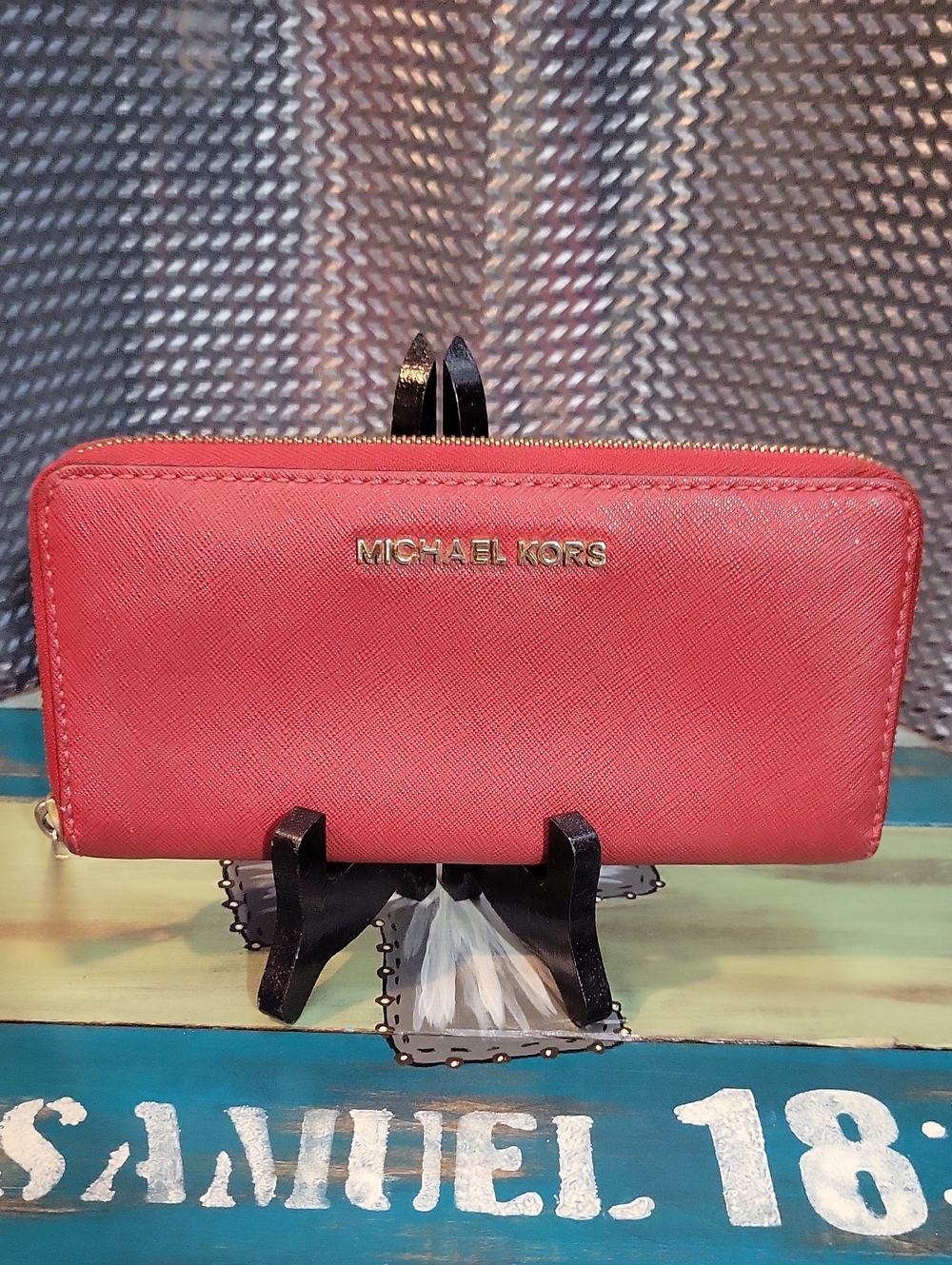 Michael Kors Coral Zip-Around Wallet with Gold Logo